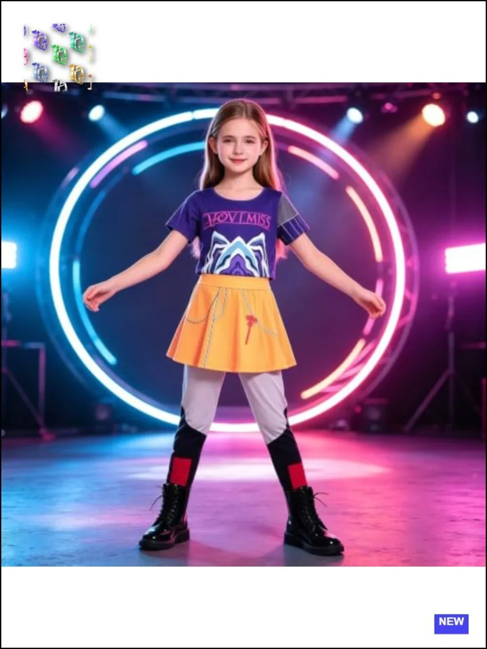 Kids Pop Star Costume Halloween Stage Outfit Purple Orange 7-8Y